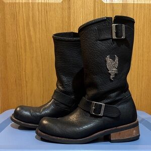 Harley-Davidson Black Leather Men's Boots with Silver Buckles